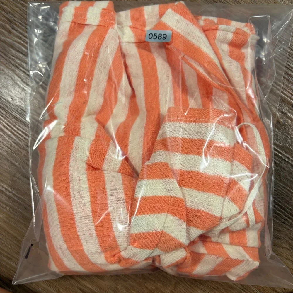 Cutie We The Free Free People Orange White Striped V-Neck Pocket Tee Shirt Small